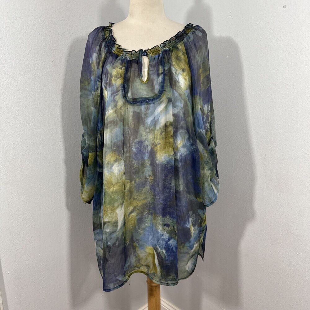 Maggie Barmes Blouse Womens 2X Multi Paisely Artsy Asym‎ Ruffle Layered Top